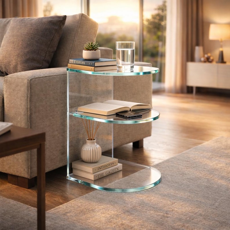 Clear Acrylic C-Shaped Side Table, Modern Plexiglass End Table (Digital Download) image 4