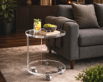 Ritningslinje för rullande sidobord i akryl | Modern CNC-design av plexiglas (digital nedladdning)