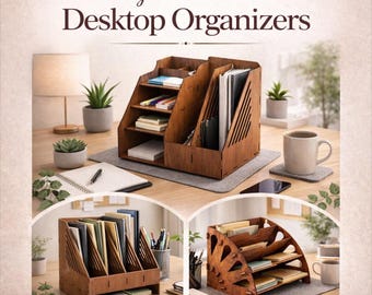Wooden Desk Organizer, Laser Cut File Holder, Desktop Shelf (DXF, DWG Files)