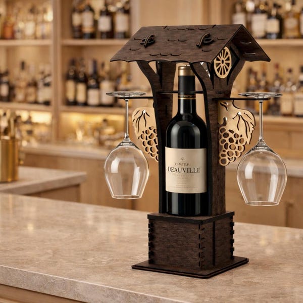Plano de soporte para botellas de vino cortado con láser / Soporte para copas de vino en formato DXF, DWG y SVG (descarga digital)