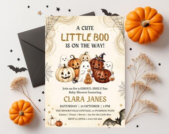 Halloween Ghost Baby Shower Invitation | 'Little Boo' Invite (Digital Download)