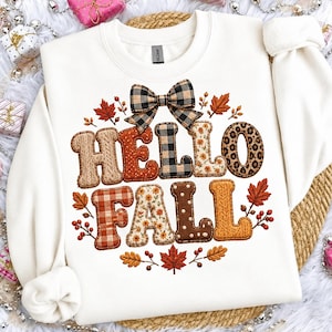 Ciao Autunno PNG, Autunno PNG, Design per maglietta autunnale, Patchwork plique pNG, Leopard Plaid Autunno pNG, Design per sublimazione, Trasferimento DTF