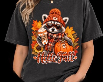 Retro Autumn Raccoon PNG, Funny Raccoon Pumpkin PNG, Cute Autumn Shirt Design, Fall Coffee Sublimation Design, Fall Raccoon Pumpkin Png