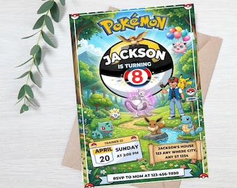 Editable Pokemon Invitation, Pokemon Birthday Invitation, Printable Birthday Party Invitations, Digital Download, Canva Invite