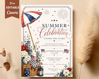 We The People Like To Party Invitation, 4th of July Party Invite, Patriotic Summer Party, Pool Party Template | Red, White & Blue Editable