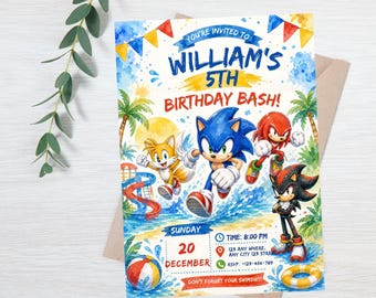 Sonic Birthday Invitation Card | Kids 5th Birthday Party Invite | Printable Sonic Theme Invitation | Custom Kids Birthday Card | Digital Dow