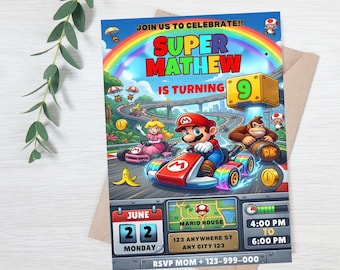 Editable Mario Bros Invitation, Super Mario Birthday Invitation, Printable Birthday Party Invitations, Digital Bday Party Invite Template,