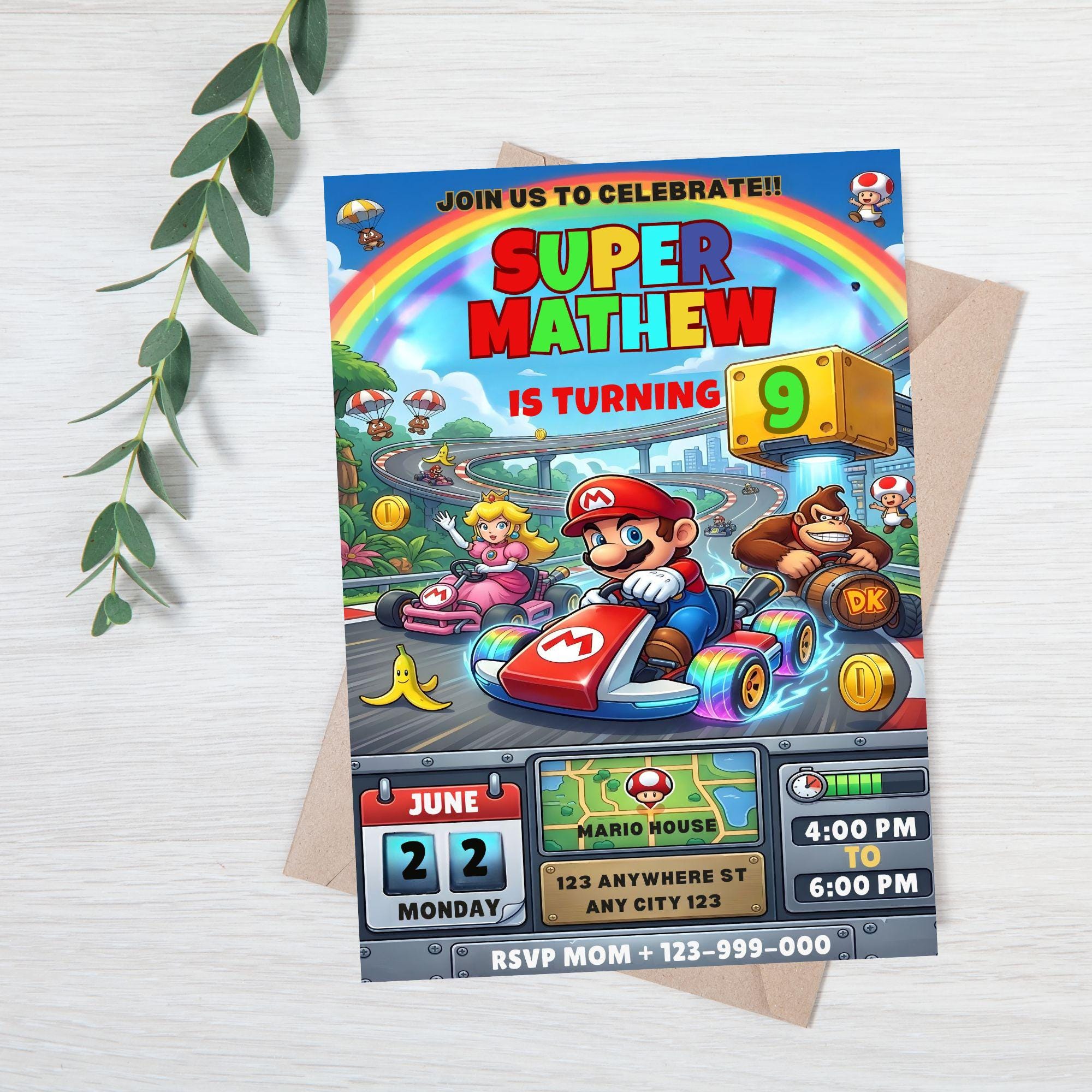 Editable Mario Bros Invitation, Super Mario Birthday Invitation ...