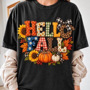 Ciao Autunno PNG, Autunno PNG, Design per maglietta autunnale, Patchwork plique pNG, Leopard Plaid Autunno pNG, Design per sublimazione, Trasferimento DTF