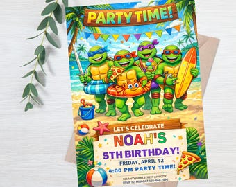 Ninja Turtles Birthday Invitation, Editable Cowabunga Party Invite (Digital Download)