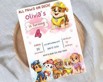 Editable Paw-ty Birthday Invitation Template, Puppy Patrol (Digital Download)