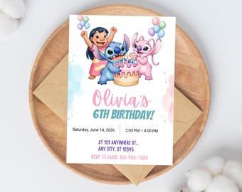 Lilo & Stitch Birthday Invitation, Editable Canva Template, Kids Party Invite (Digital Download)