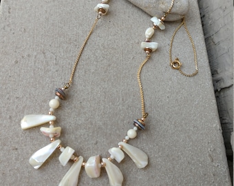 Mother of Pearl & 24" Gold Chain Necklace Summer Tropical Beach Wedding Bride Bridal Maid of Honor Gift Handcrafted Jewelry Jewellery