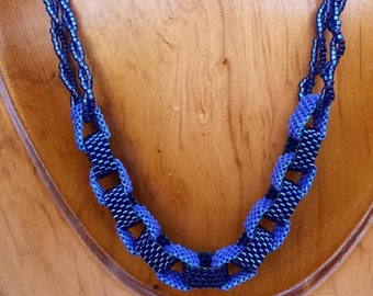 Handcrafted Choker OOAK Periwinkle & Cobalt Blue Beaded Peyote Stitch Chain Necklace Unique Beadwork Handmade Modern Art Jewelry Jewellery