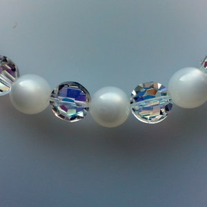 1950s Pearl White Moonglow Lucite Bead Choker Necklace AB Borealis Swarovski Austrian Crystal Retro Bride Bridal Wedding Jewelry Jewellery image 5
