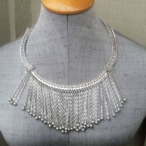 1960s Silver Fringe Necklace & Clip Earrings Set - Demi Parure Estate Cleopatra Jewelry Gift