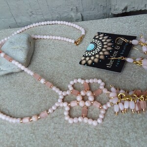 Light Coral Peach Pink Glass & Gold Tone Beaded Necklace and Earrings Set Bride Bridal Maid of Honor Wedding Fantasy Hanan Hall Jewelry