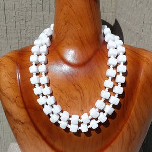 1960s MOD Vintage Long White Necklace Square Glass Cube Beads Single Strand Summer 30" Spectator Jewelry Jewellery