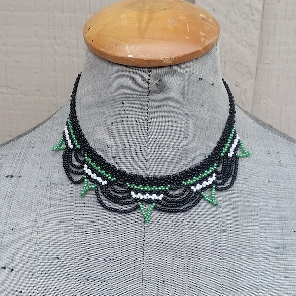 Or Noir Blanc Perlage Netting Art Déco Choker Collier Collier BOHO Hippie Casual Artisanal Graine Perles Bijoux Bijoux