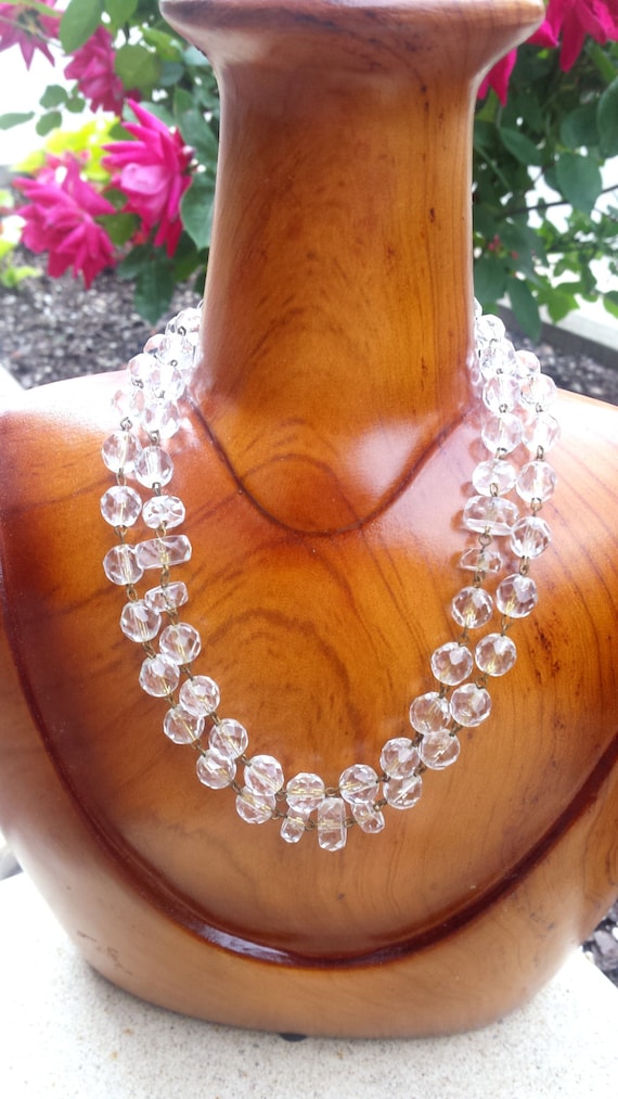 1940s Vintage Double 2 Strand Clear Crystal Choker