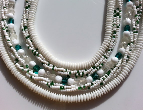 1950s Emerald Green and White Crystal Multi Stran… - image 1