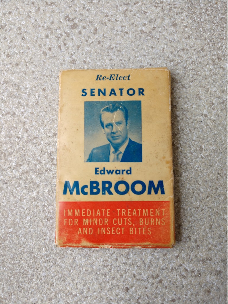 1960s 1970s Political Campaign Advertising First Aid Travel Kit, Republican Senator Edward McBroom Political Advertising Memorabilia Prop image 2