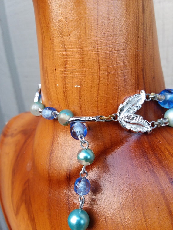 1950s Aqua & Sapphire Blue Chunky Choker Necklace… - image 9
