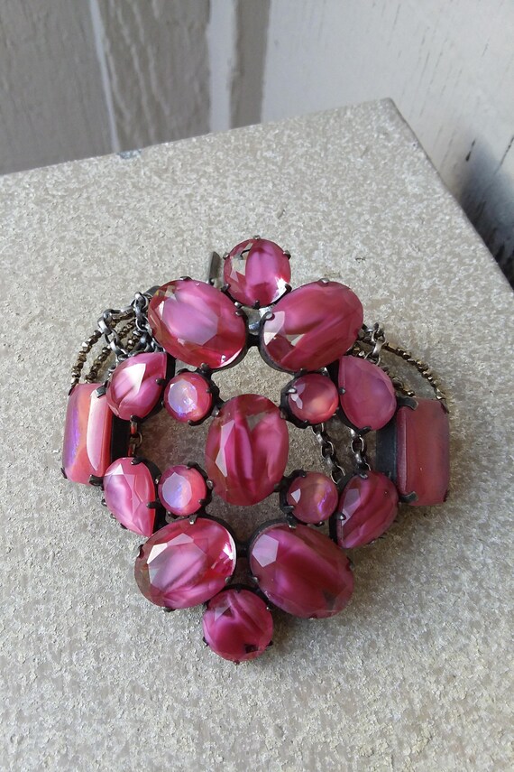 Raspberry Fuchsia Pink Glass Bold Wide Bracelet /… - image 3