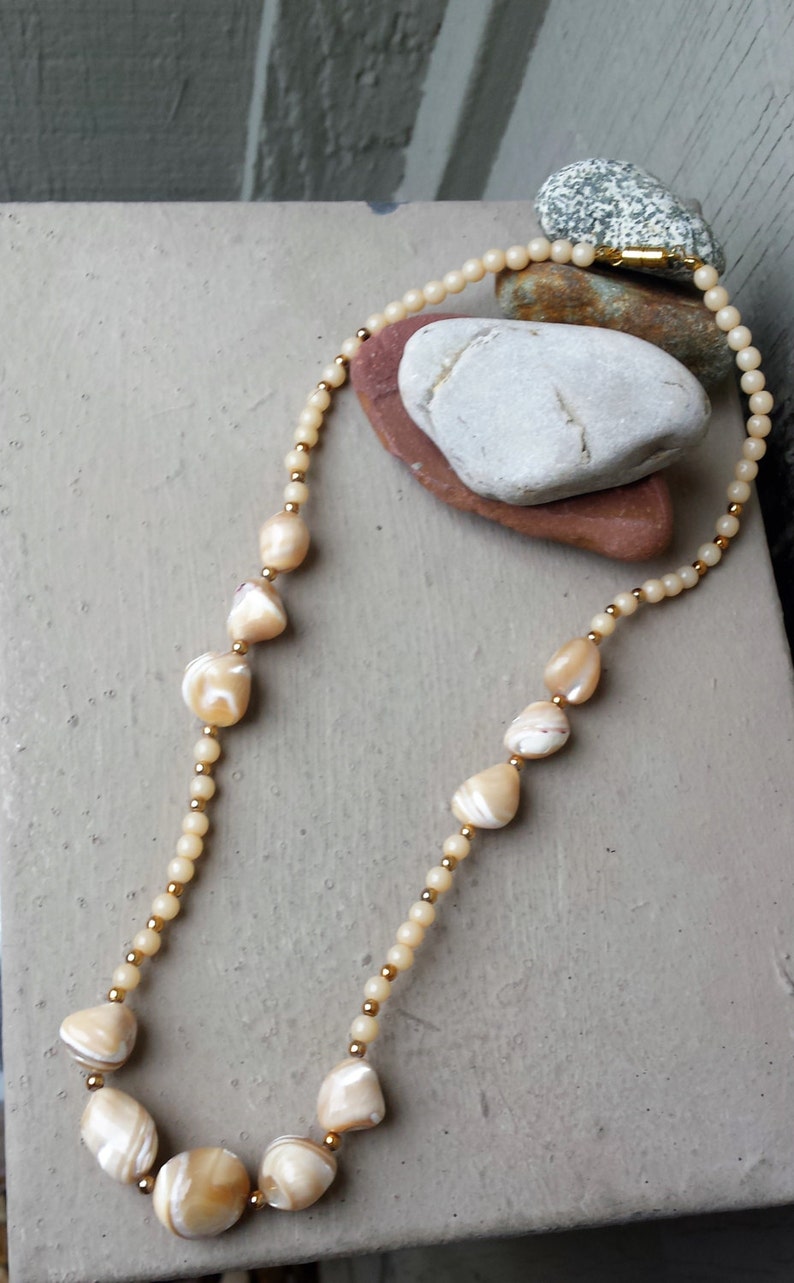 Mother of Pearl Ivory Beige Necklace Sea Shell Casual Summer Beach Island Wedding Tropical Island Bride Bridal Jewelry Jewellery image 1