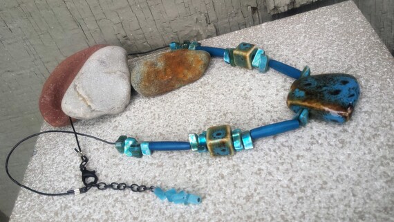 Rustic Blue Turquoise Brown Handcrafted Stoneware… - image 5