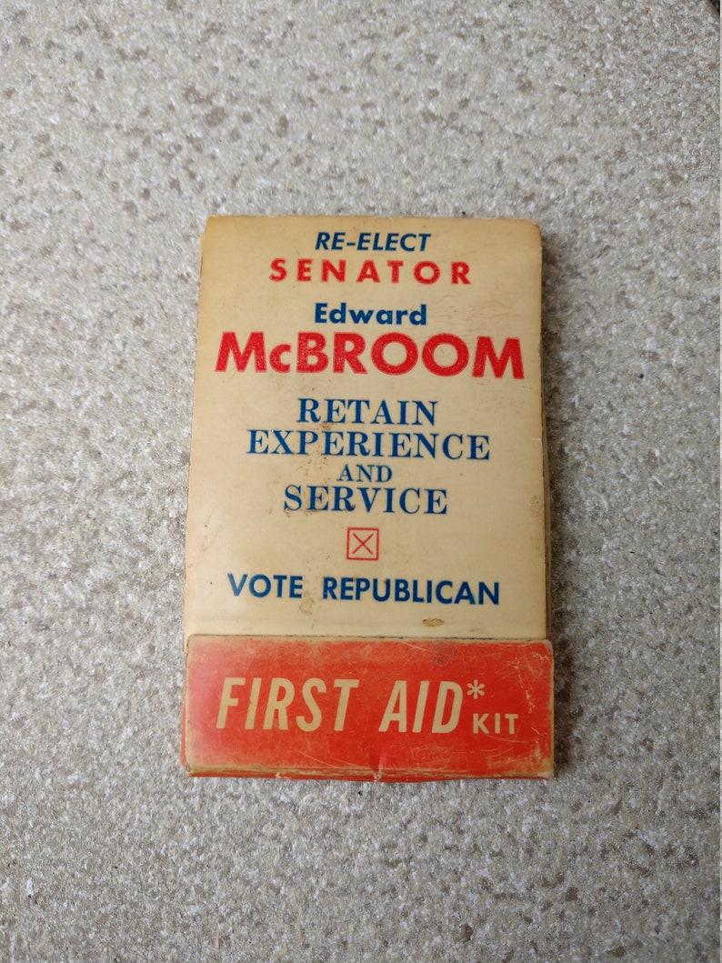 1960s 1970s Political Campaign Advertising First Aid Travel Kit, Republican Senator Edward McBroom Political Advertising Memorabilia Prop image 3