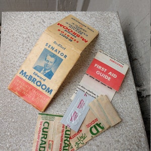 1960s 1970s Political Campaign Advertising First Aid Travel Kit, Republican Senator Edward McBroom Political Advertising Memorabilia Prop image 1