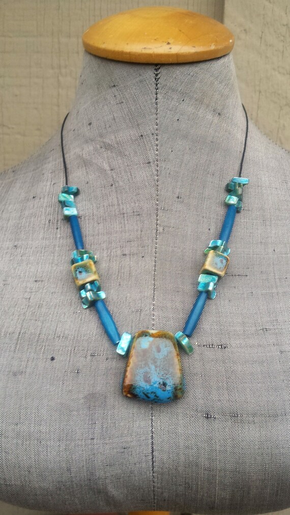 Rustic Blue Turquoise Brown Handcrafted Stoneware… - image 4