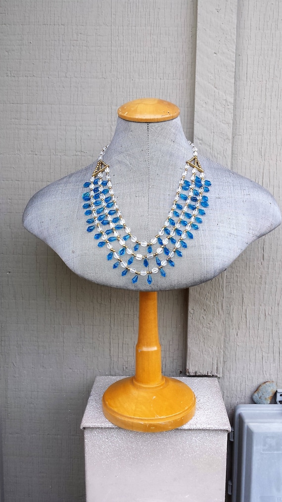 Cleopatra Collar Necklace Clear & Aqua Blue Turquo