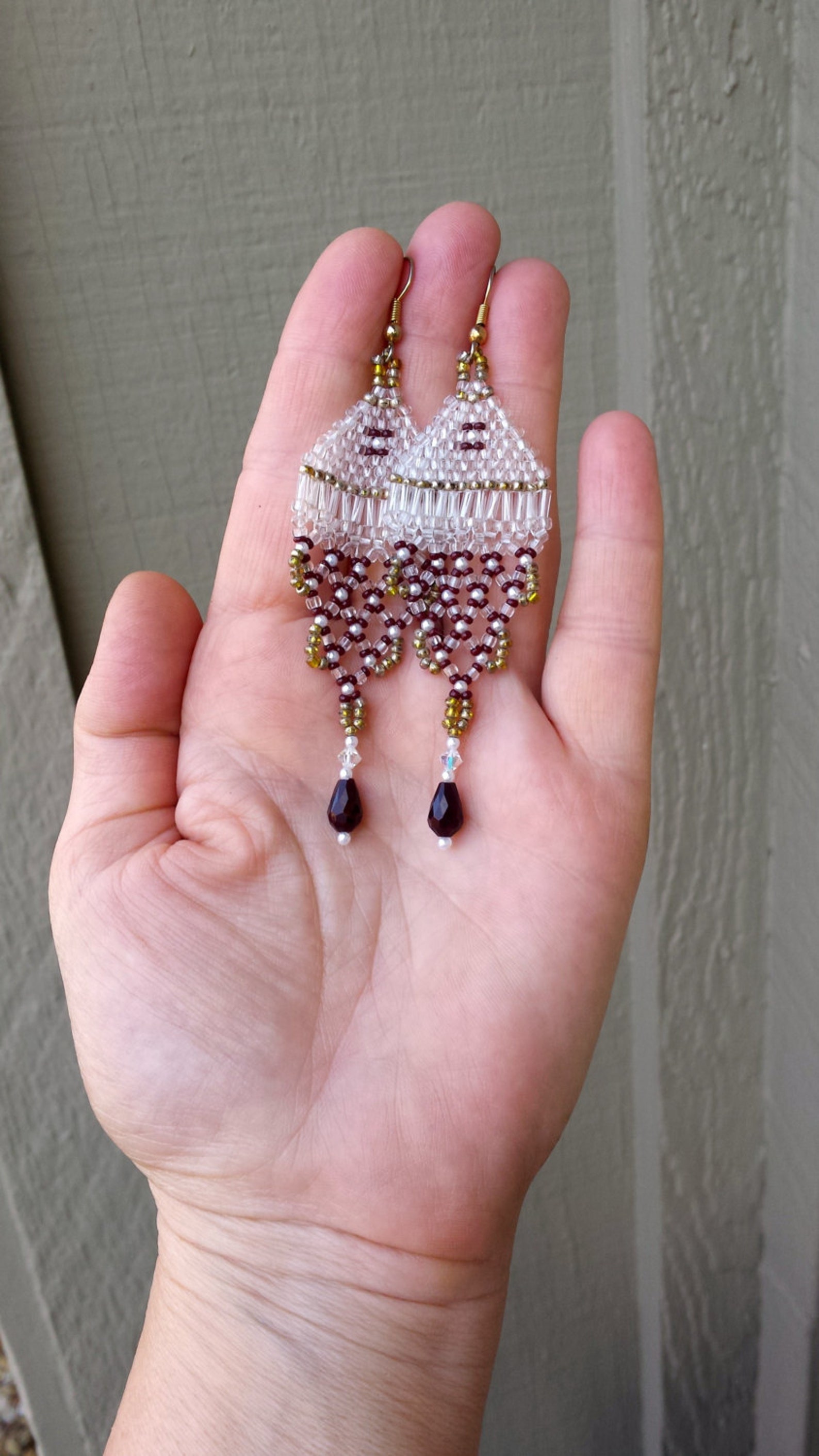 Victorian Lace Beaded Red Pearl Gold Clear Glass Seed Etsy