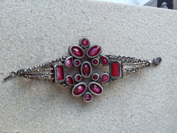 Raspberry Fuchsia Pink Glass Bold Wide Bracelet /… - image 6