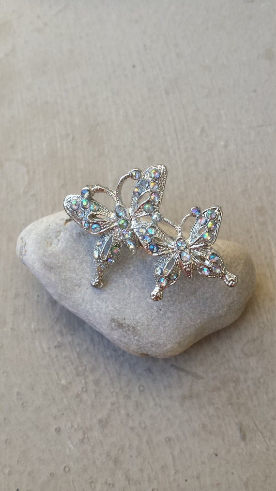 Small Double Butterfly Brooch Pin Crystal AB Auror