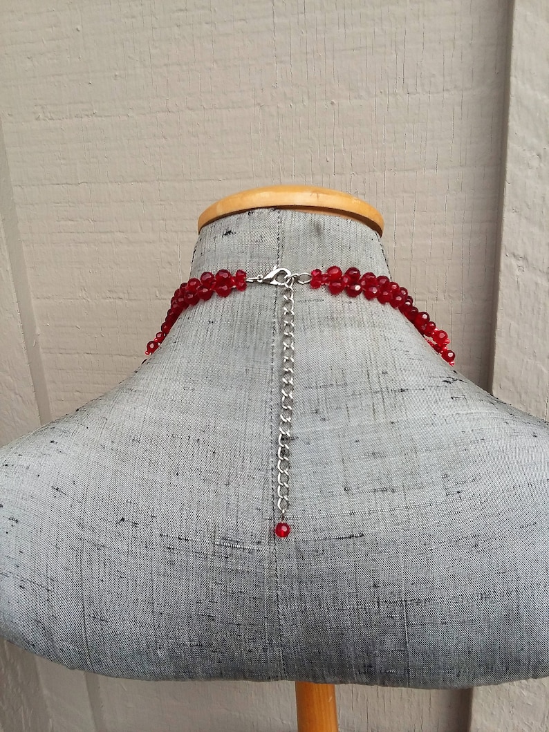 Romantic Red Choker Collar Necklace Glass Beaded Scallop Fringe Bib Dramatic Wedding Bride Bridal Victorian Statement Jewelry Jewellery