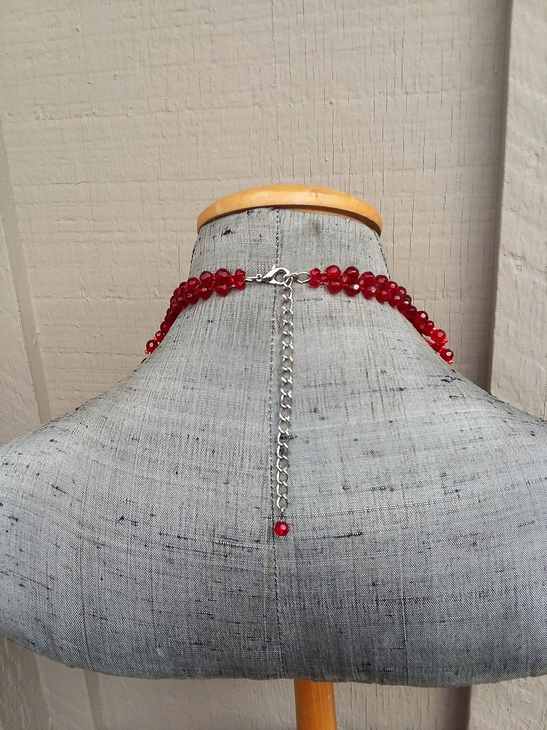 Romantic Red Choker Collar Necklace Glass Beaded Scallop Etsy Hong Kong