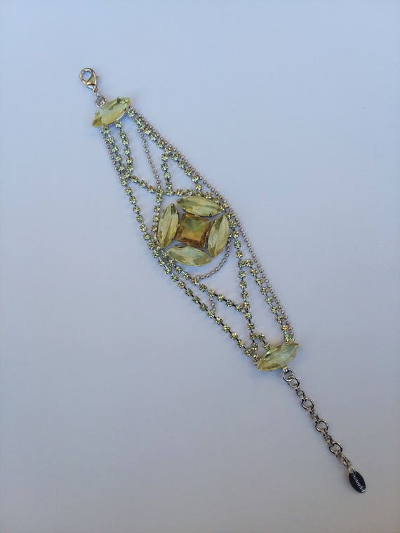 Yellow Jonquil Crystal Rhinestone and Glass Bracel