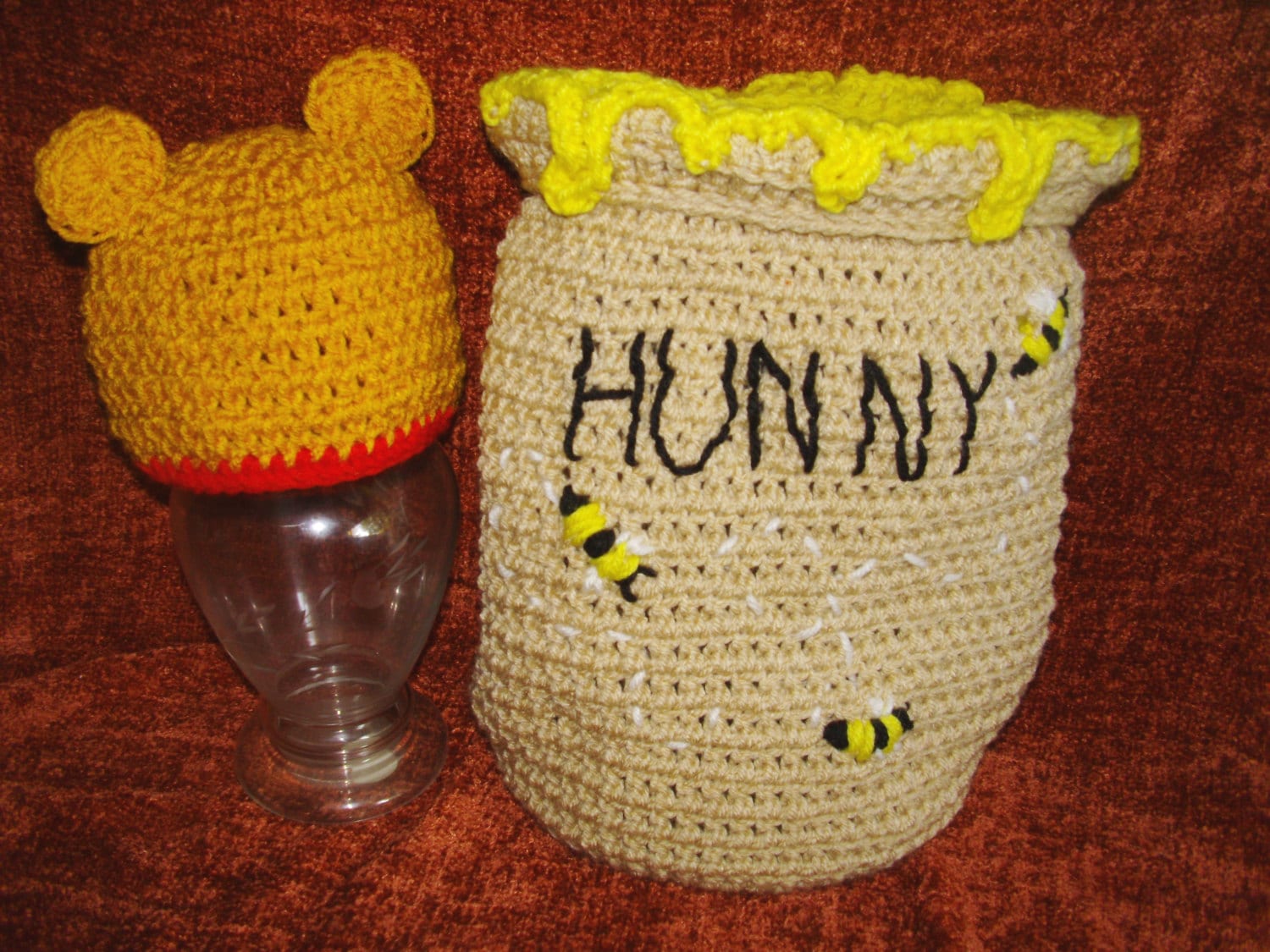 Crochet Pattern for Hunny Pot and Bear Hat