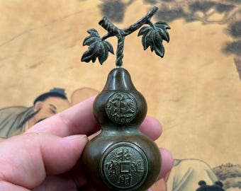Messing kalebas beeldje te openen feng shui rijkdom Lucky kalebas bureaudecor handheld ornament