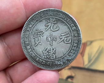 Vintage Guangdong zilverkleurige muntreplica antiek collectible token decor