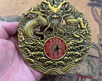 Messing bagua plaquette antiek drakenpatroon acht trigrammen taiji ornament metalen wandhanger woondecoratie in Chinese stijl verzamelobject