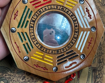 Houten Bagua Spiegel Hanger Bolle Spiegel Feng Shui Deur Opknoping Perzikhout Thuis Bescherming Decor 033