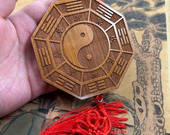 Perzikhout Taiji Bagua Negen Paleis Opknoping Feng Shui Deur Decor Traditioneel Huis Bescherming Muur Ornament