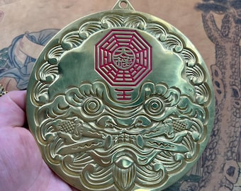 Zuiver koperen leeuwzwaard Bagua-spiegel Amulet voor thuisbescherming
