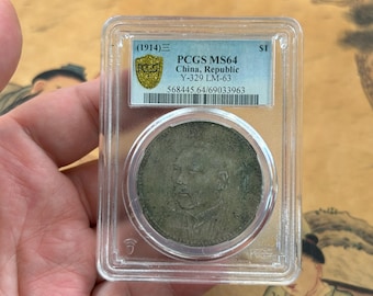 Yuan-dollarmunt uit de republiek, gegradeerde zilveren munt Vintage-collectie 65