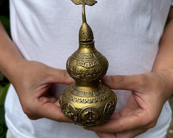 Brass Eight Treasure Gourd Ornament Relief Carved Gourd Decor Auspicious Home Accent Gift