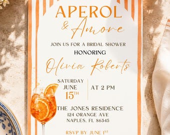 Aperol Bridal Shower Invitation Template, Aperol & Amore Invite, Italian Bridal Shower Invitation, Aperol Spritz Template, Summer Bride